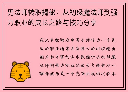 男法师转职揭秘：从初级魔法师到强力职业的成长之路与技巧分享